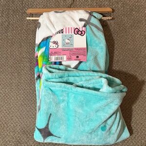 Hello Kitty Aqua Blanket with Multicolor Design